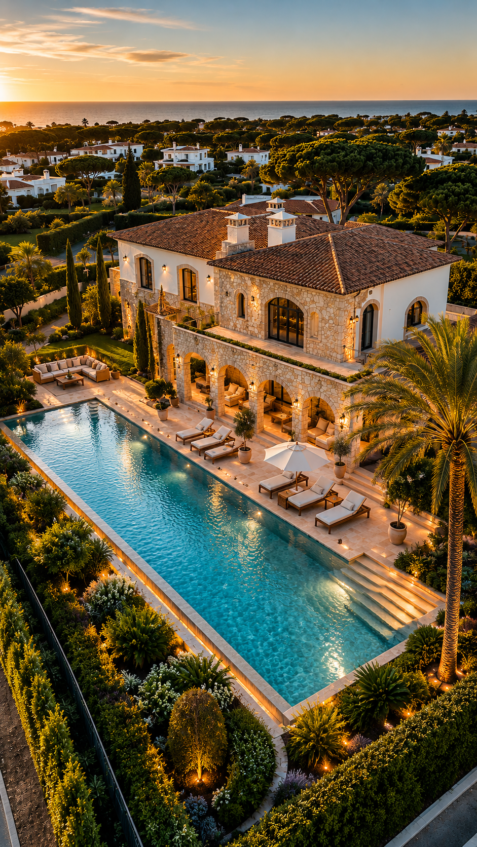 Concept: villa with pool, terrace and garden
